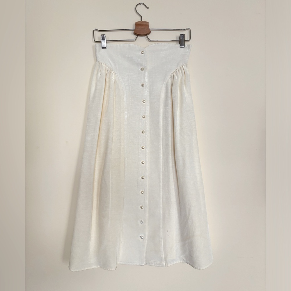 Bathsheva Bella Faux Pearl-Embellished Gathered Moire Midi Skirt